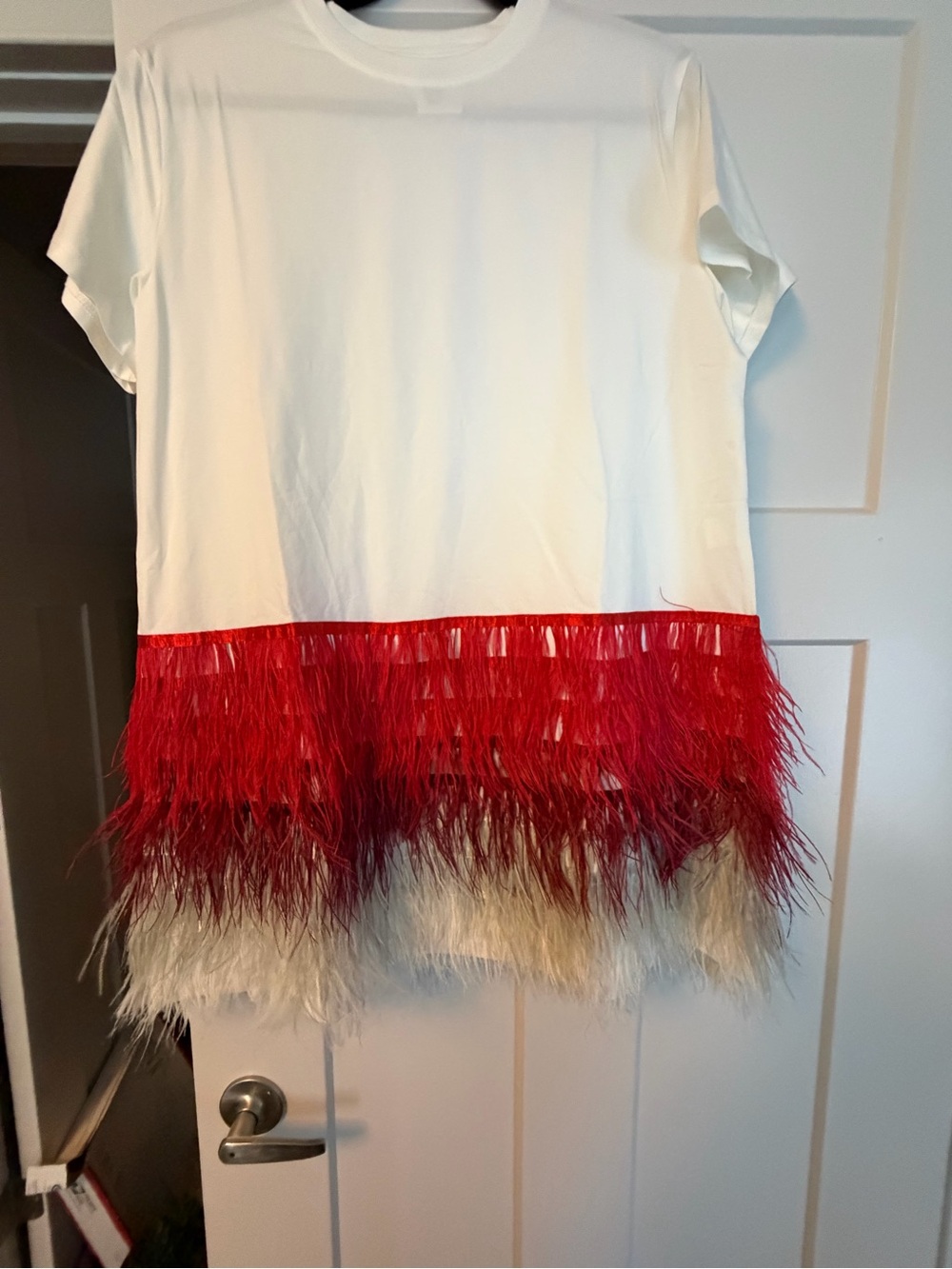 Queen of Sparkle Red White feathered Tee Dress Size Small NWT